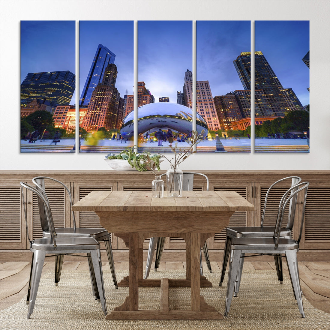 Chicago Night Skyline Wall Art Downtown Cityscape Canvas Picture Print Framed