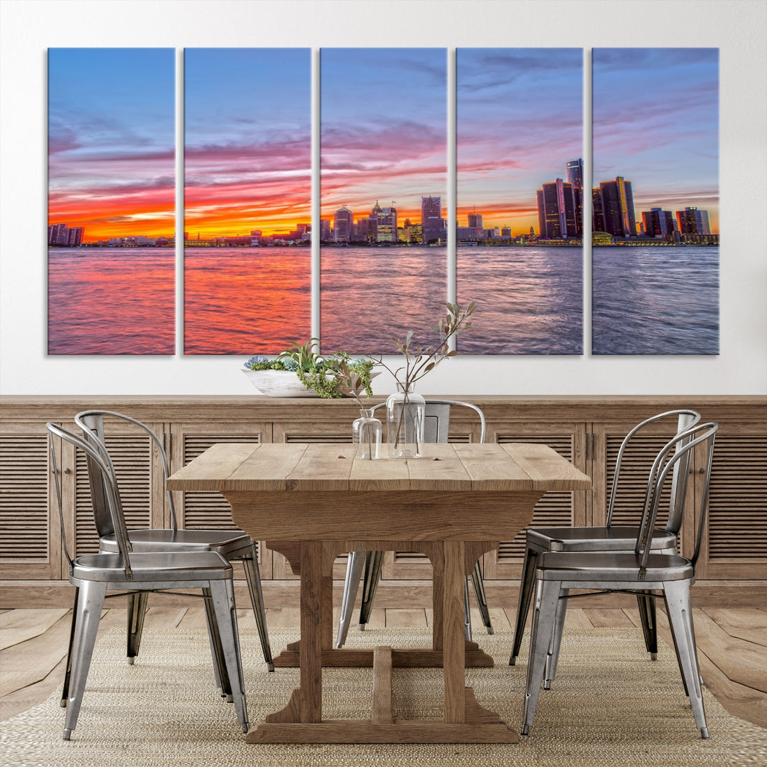 Large Detroit Canvas Print Detroit Skyline View Wall Art Canvas Print