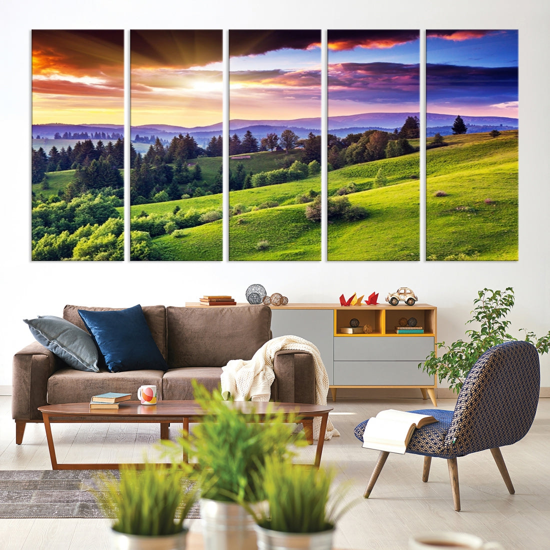 Large Wall Art Sparse Forest on Mountain at Sunset Landscape Canvas Print