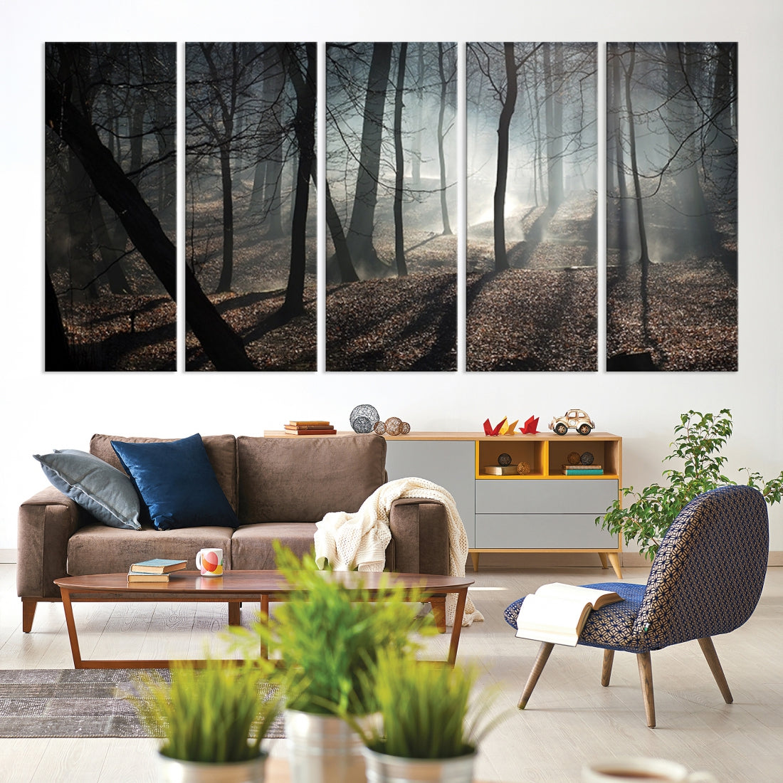 Large Wall Art Fascinating Foggy and Dark Forest Canvas Print