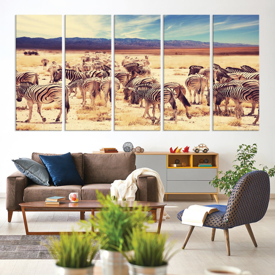 Zebras in the Savannah Africa Wild Animals Wildlife Photo Canvas Wall Art Giclee Print