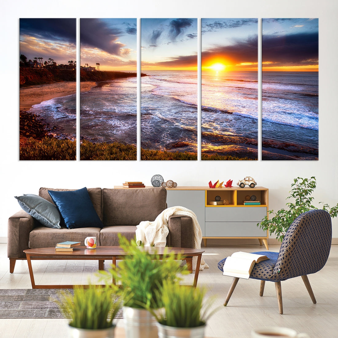 Ocean Beach Canvas Wall Art Beach Canvas, Coastal Sunset Tropical Island Beach Sunset Artwork Print