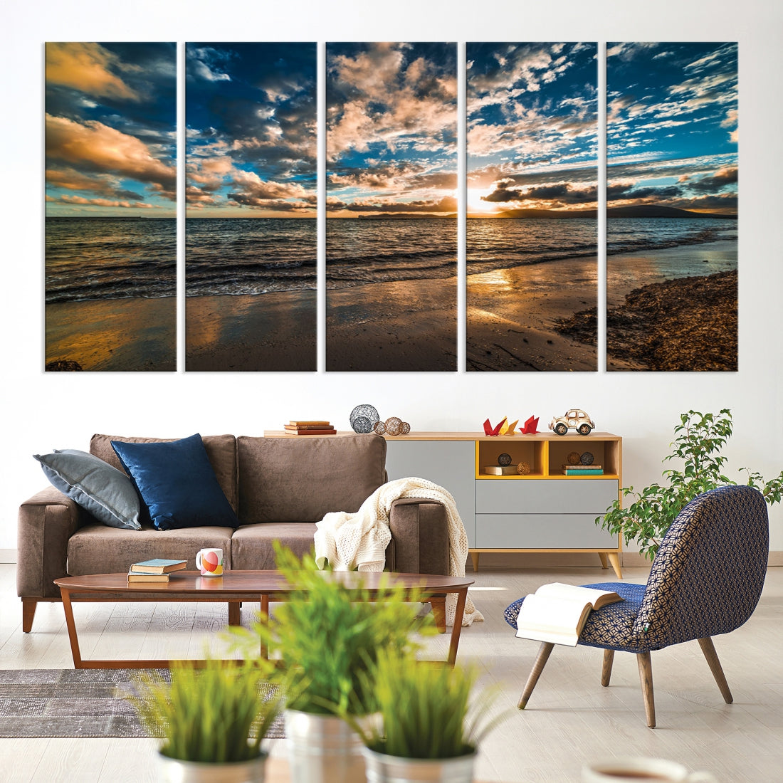 Ocean Beach Wall Art Canvas Print Sunset Artwork Print Coastal Wall Art