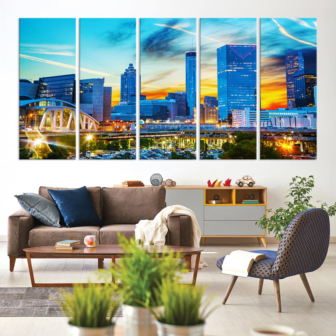 Mesmerizing Atlanta City Sunset Blue Skyline Cityscape Large Canvas Wall Art Print