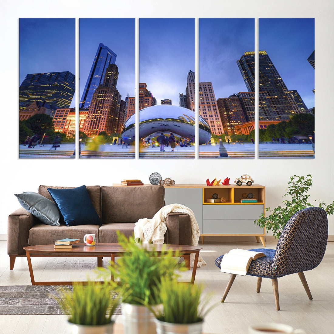 Chicago Night Skyline Wall Art Downtown Cityscape Canvas Picture Print Framed