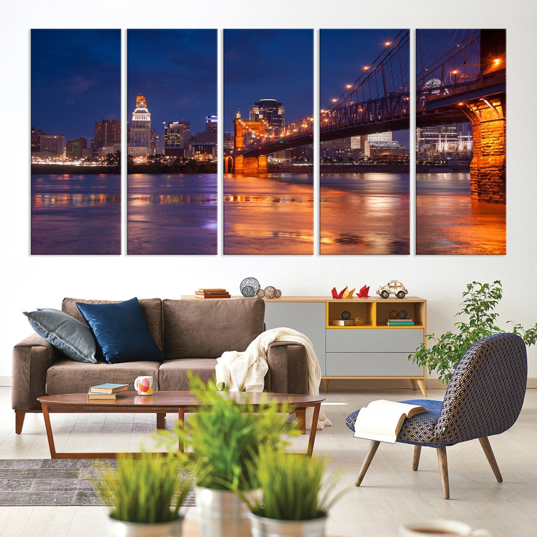 Cincinnati City Bridge Night Lights Canvas Wall Art Cincinnati Print