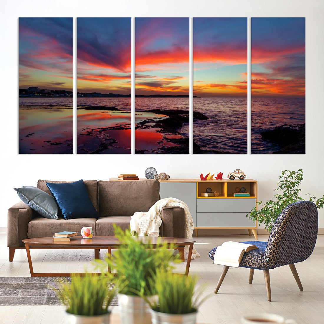 Fascinating Sunset over Horizon Beach Wall Art Canvas Print Large Wall Decor