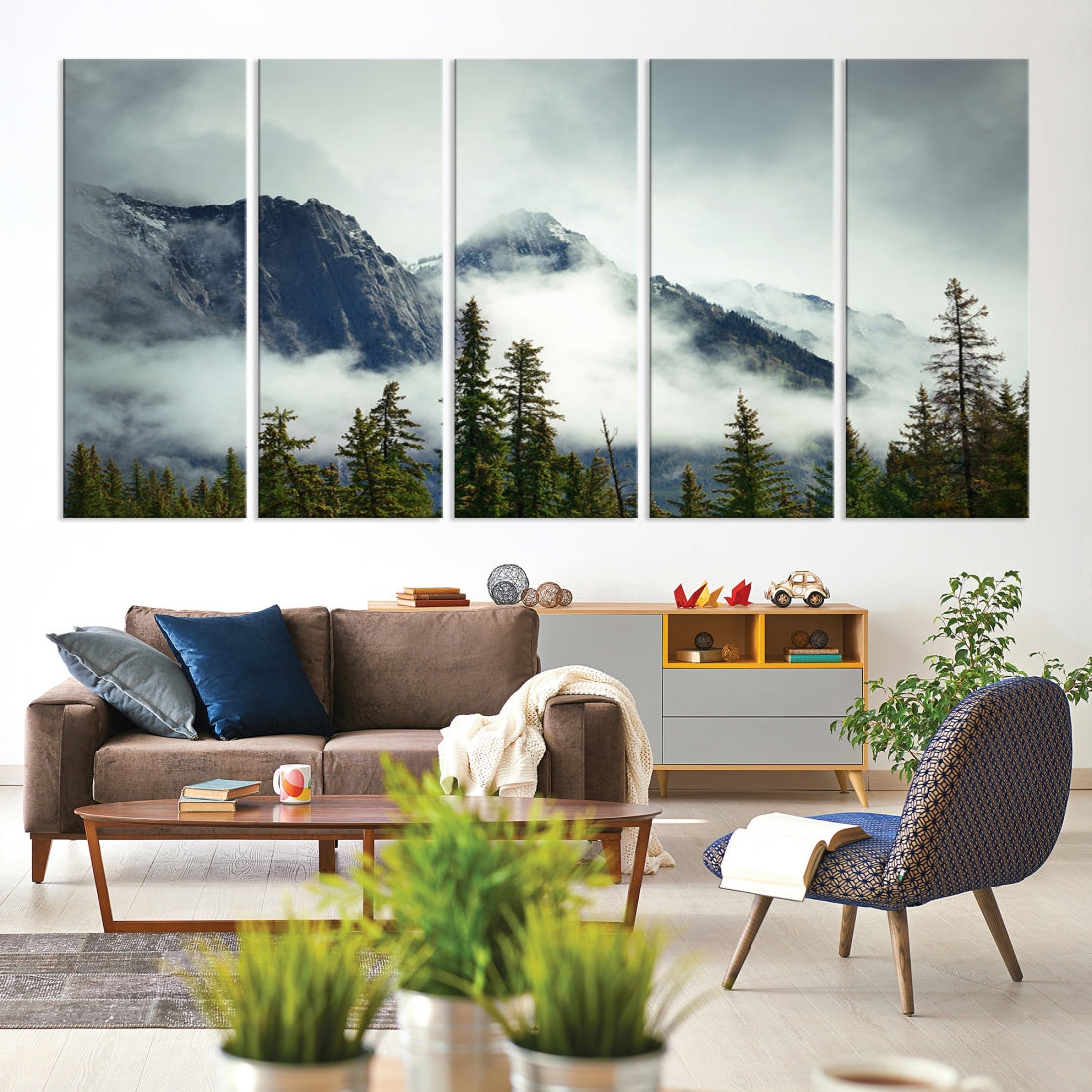 Foggy Nature Landscape Mountain Forest Extra Large Canvas Wall Art Giclee Print