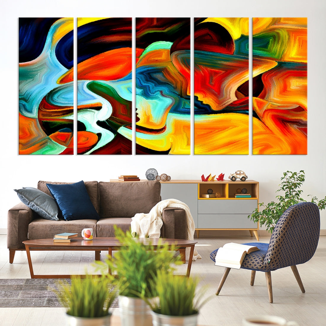 Abstract Human Faces Modern Painting Canvas Wall Art Print for Office