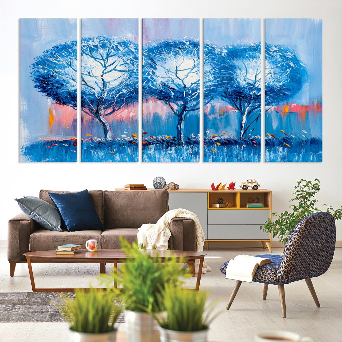 Abstract Blue Trees Oil Painting Printed on Canvas Wall Art Modern Wall Decor