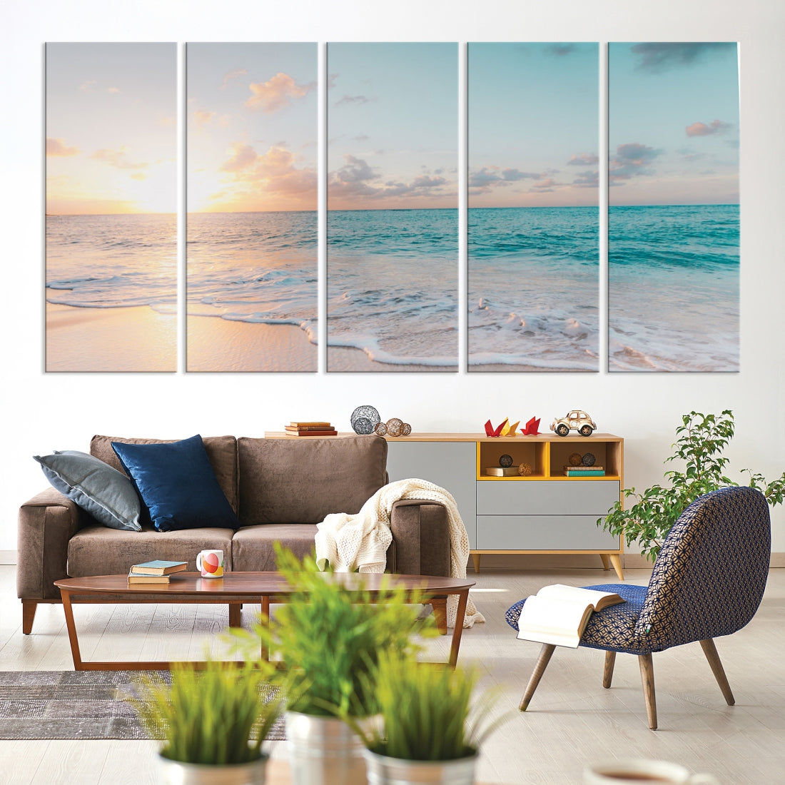 Appealing Sunset on Beach Canvas Wall Art Coastal Ocean Print