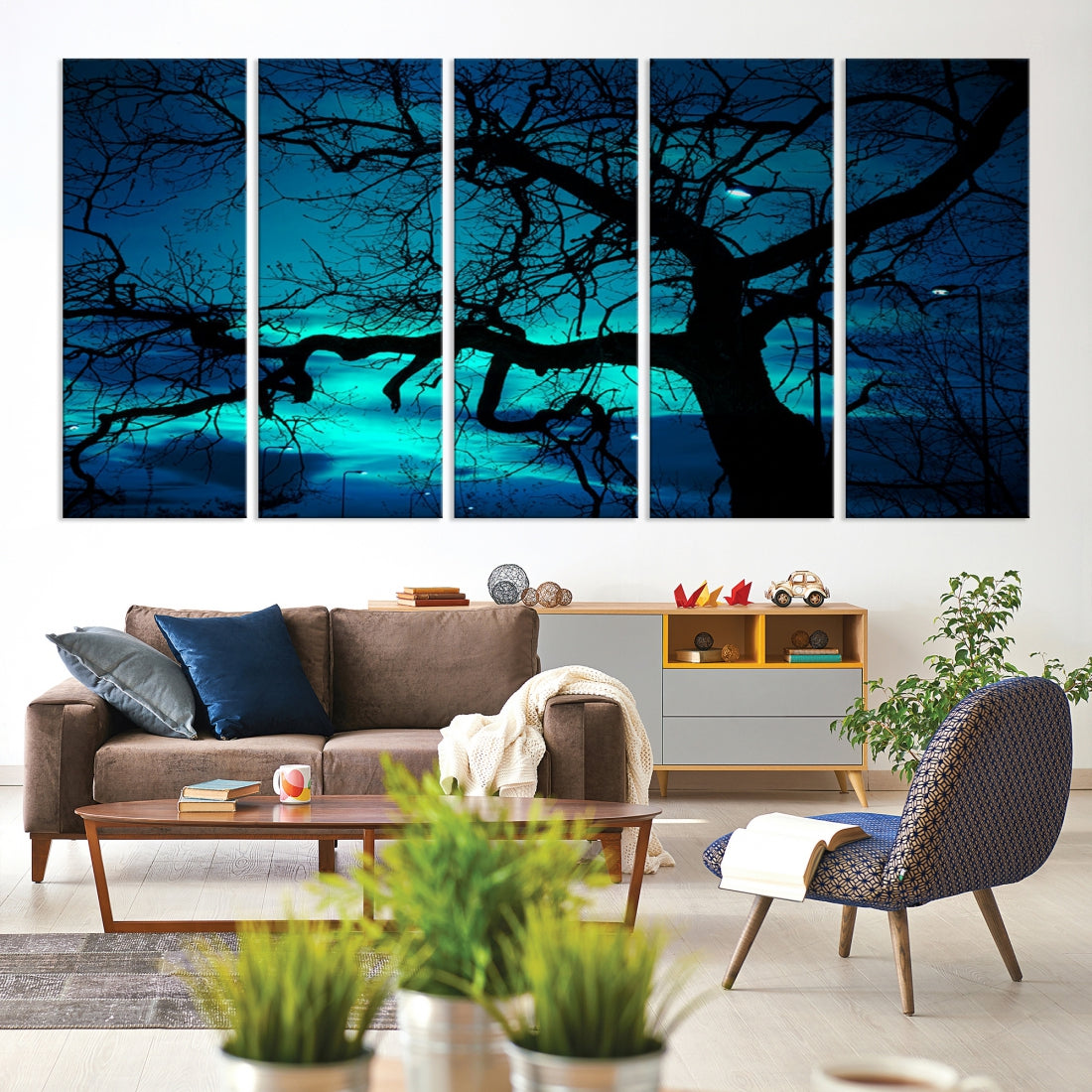 Bare Tree Moonlight Nature Wall Art Large Canvas Print Living Room Decor