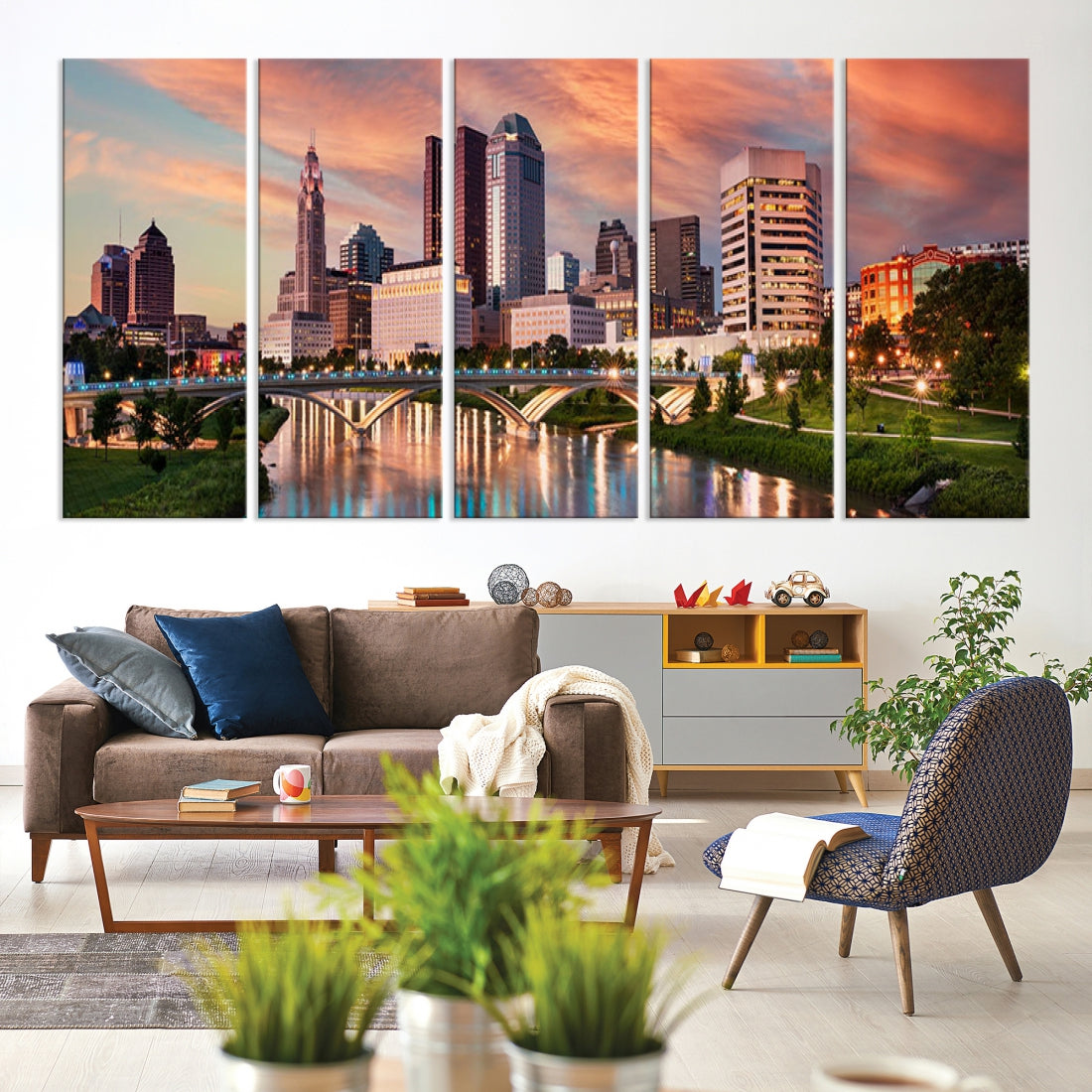 Large Columbus City View Skyline Wall Art Columbus Picture Canvas Print