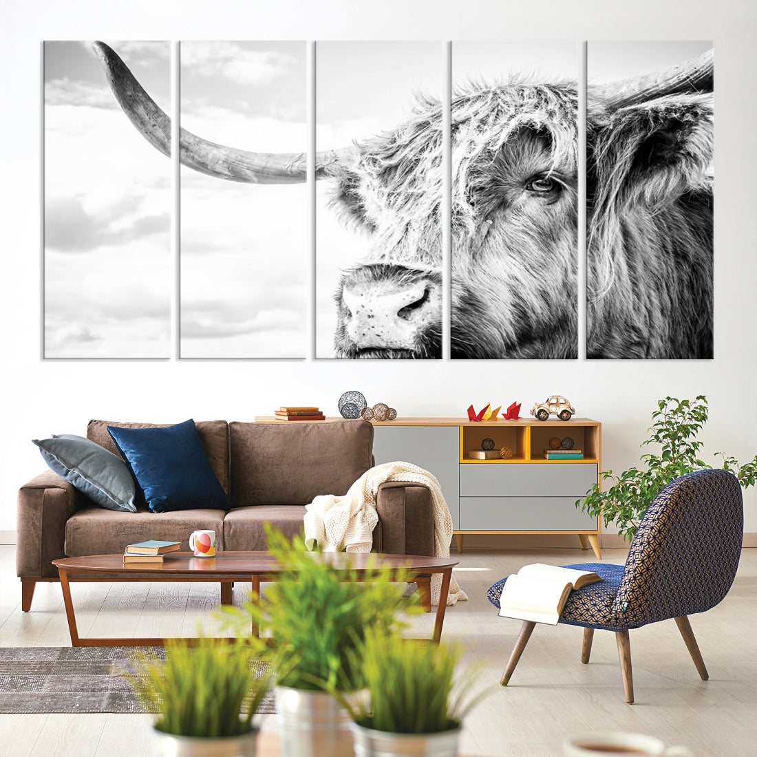 Highland Cow Canvas Wall Art Farmhouse Decor Cow Black White Print Rustic Wall Decor Animals Painting Scottish Cow Wall