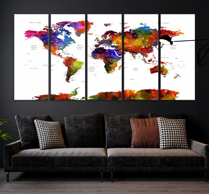 Extra Large Colorful World Map Framed Canvas Wall Art Print