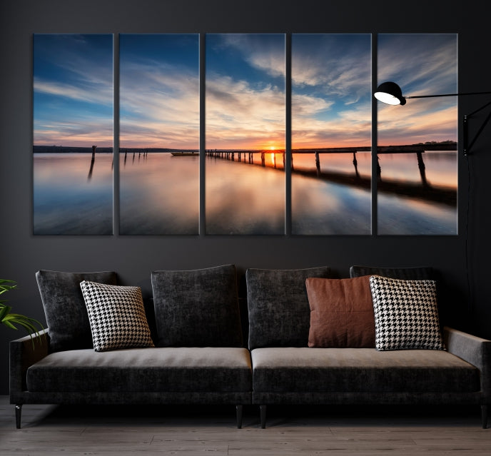 Wooden Pier at Sunset Seascape Wall Art Canvas Print for Home Office Decor