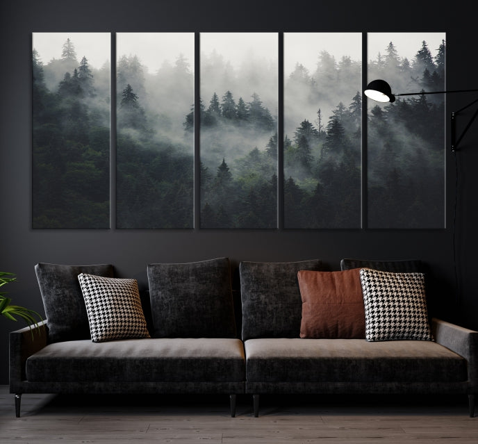 Extra Large Misty Forest Wall Art Foggy Landscape Picture Print on Canvas