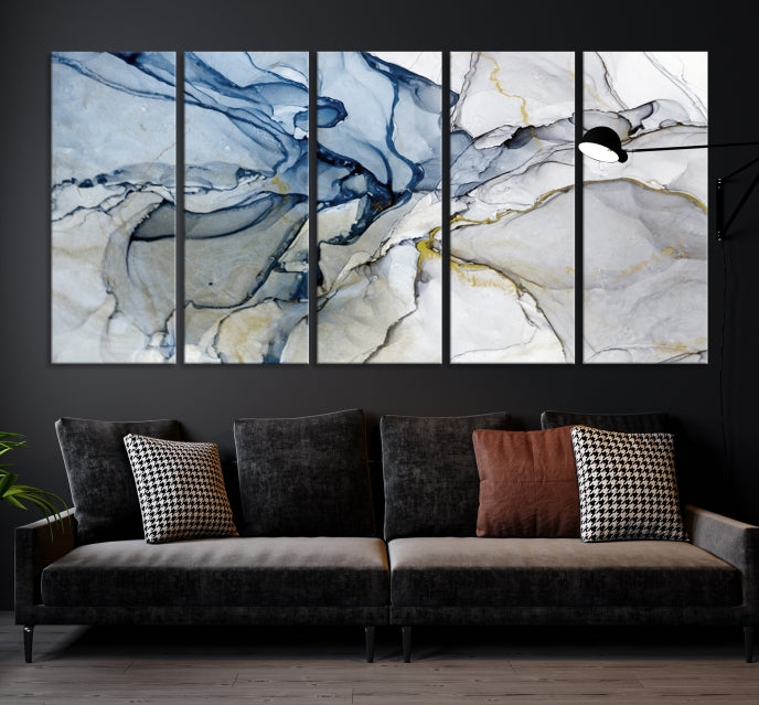 Create a Serene & Stylish Atmosphere with Our Large Blue Fluid Abstract Canvas Wall Art PrintA Modern Masterpiece