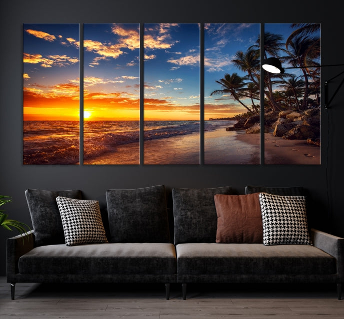 Large Coastal Wall Art Beach at Sunset Canvas Print