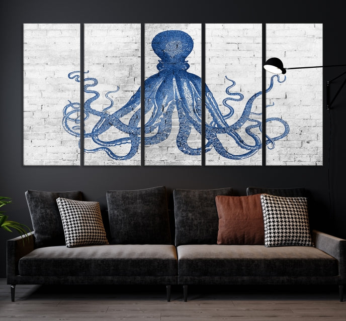 Octopus with Brick Wall Background Large Canvas Art Print for Living Room Decor