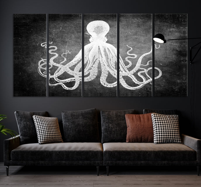 Black and White Octopus Art Print Canvas Wall Decor Easy to Hang