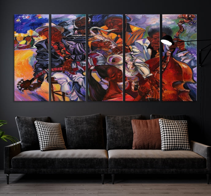 African American Jazz Mucisian Orchestra Abstract Painting on Giclee Canvas Wall Art Print