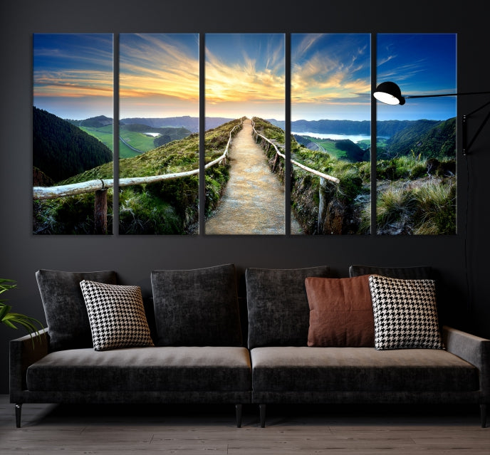 Thrilling Path to Sunset Extra Large Wall Art Mountain Landscape Canvas Print