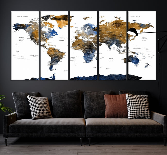 Bring Your Travel Dreams to Life with Our Large Modern World Map Canvas Print Wall ArtA Stylish & Informative Decor