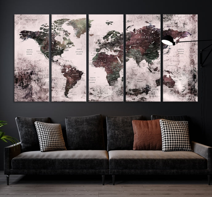 Large Grunge World Map Wall Art Print