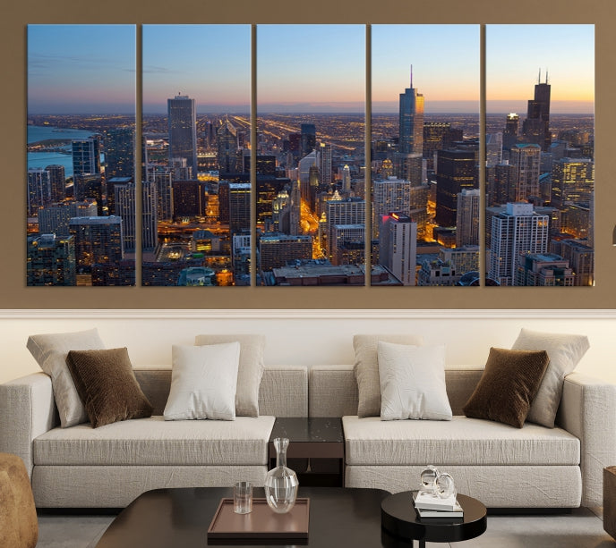 Aerial View of Chicago Wall Art Skyline Canvas Print Framed Ready to Hang