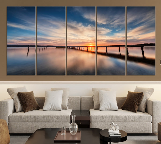 Wooden Pier at Sunset Seascape Wall Art Canvas Print for Home Office Decor