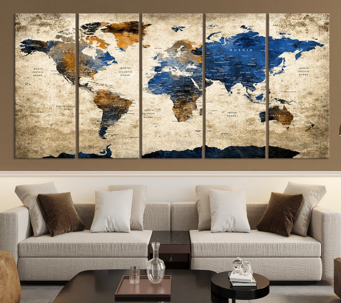 Upgrade Your Decor with a Touch of Grunge & Vintage StyleOur Modern Travel World Map Canvas Print Wall Art