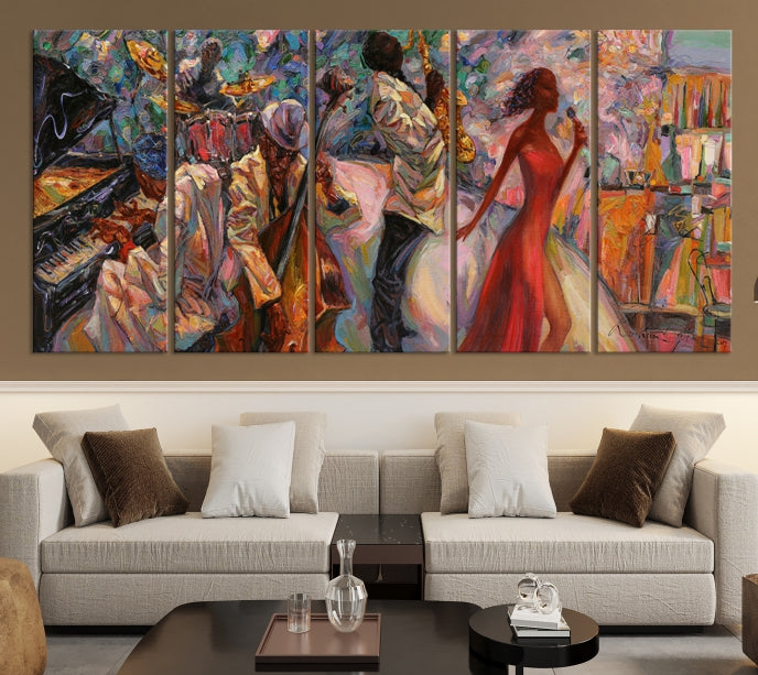 Musician Women and Jazz Orchestra African American Wall Art Canvas Print