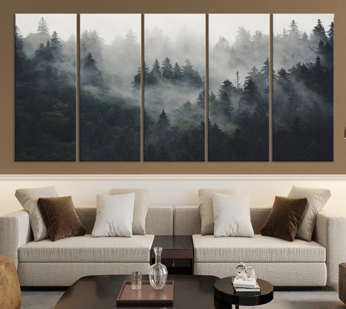 Extra Large Misty Forest Wall Art Foggy Landscape Picture Print on Canvas