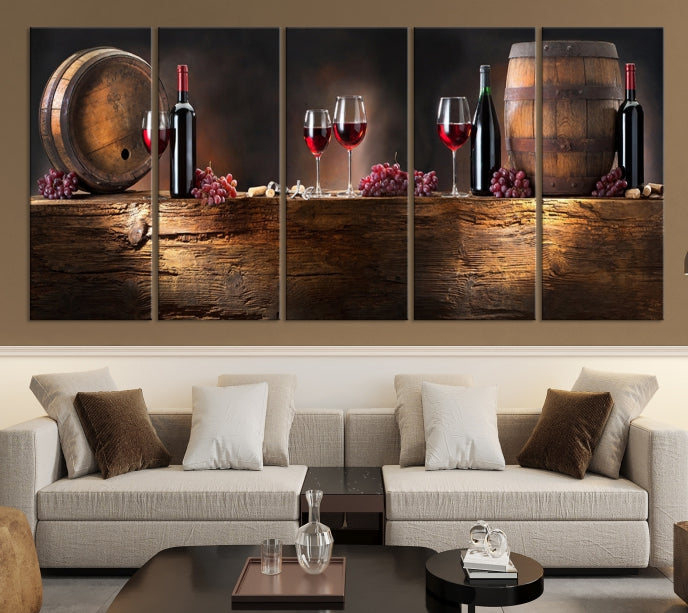 Wine and Barrels Large Wall Art Canvas Print