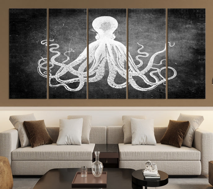 Black and White Octopus Art Print Canvas Wall Decor Easy to Hang