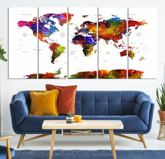 Extra Large Colorful World Map Framed Canvas Wall Art Print