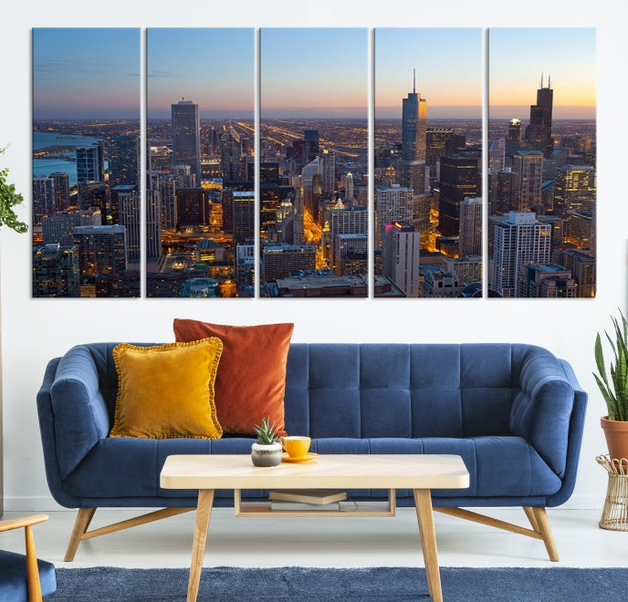 Aerial View of Chicago Wall Art Skyline Canvas Print Framed Ready to Hang