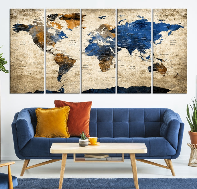 Upgrade Your Decor with a Touch of Grunge & Vintage StyleOur Modern Travel World Map Canvas Print Wall Art