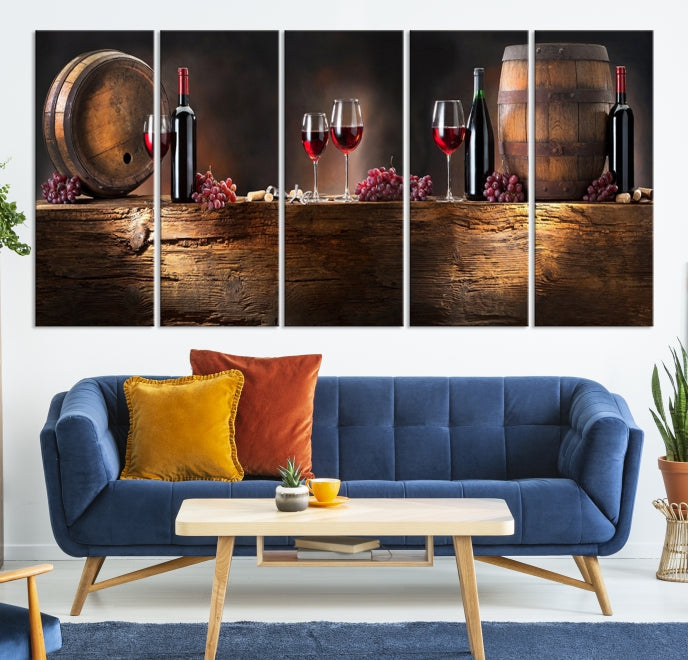 Wine and Barrels Large Wall Art Canvas Print