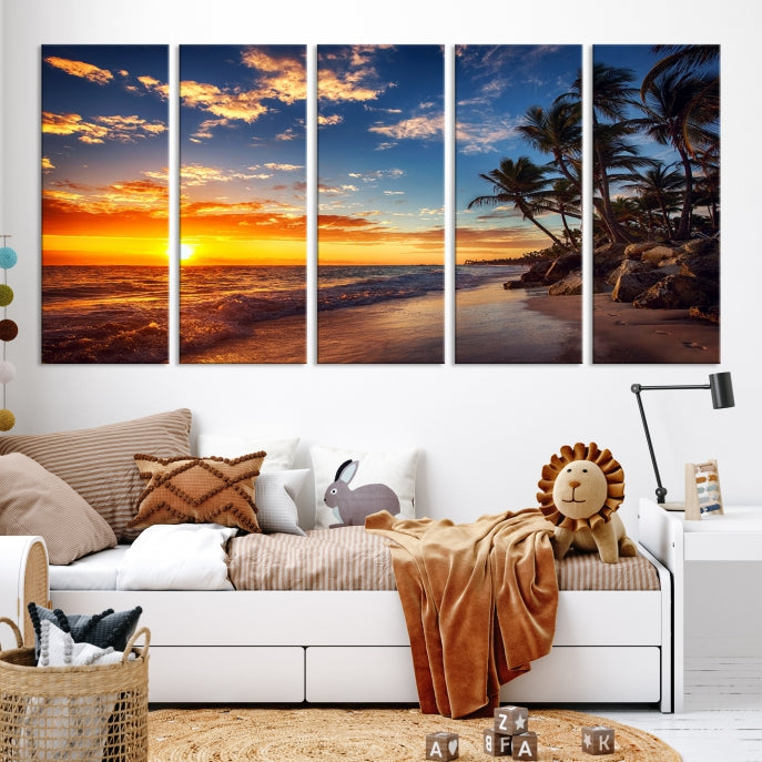 Large Coastal Wall Art Beach at Sunset Canvas Print