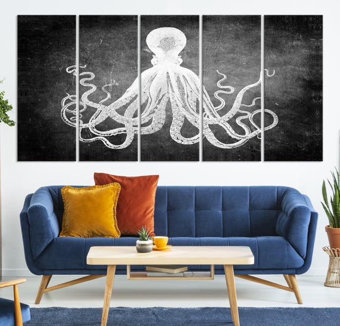 Black and White Octopus Art Print Canvas Wall Decor Easy to Hang