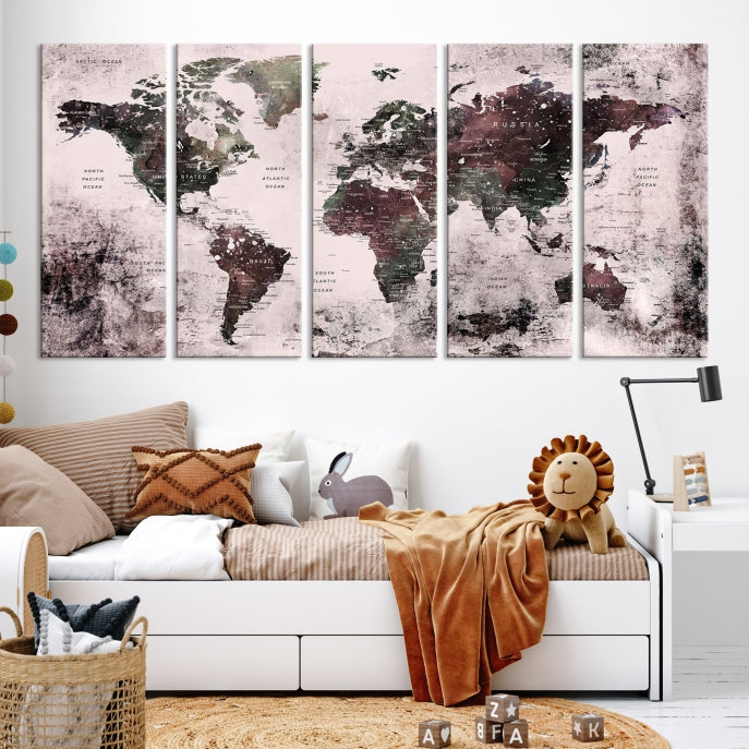 Large Grunge World Map Wall Art Print