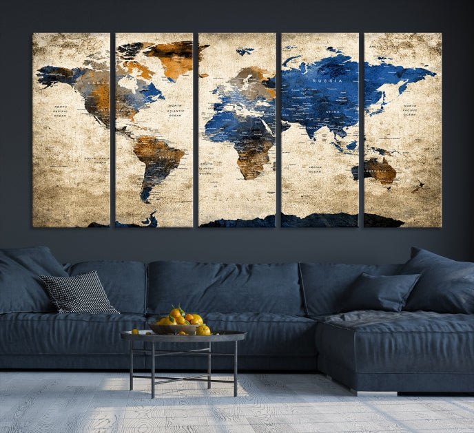 Upgrade Your Decor with a Touch of Grunge & Vintage StyleOur Modern Travel World Map Canvas Print Wall Art