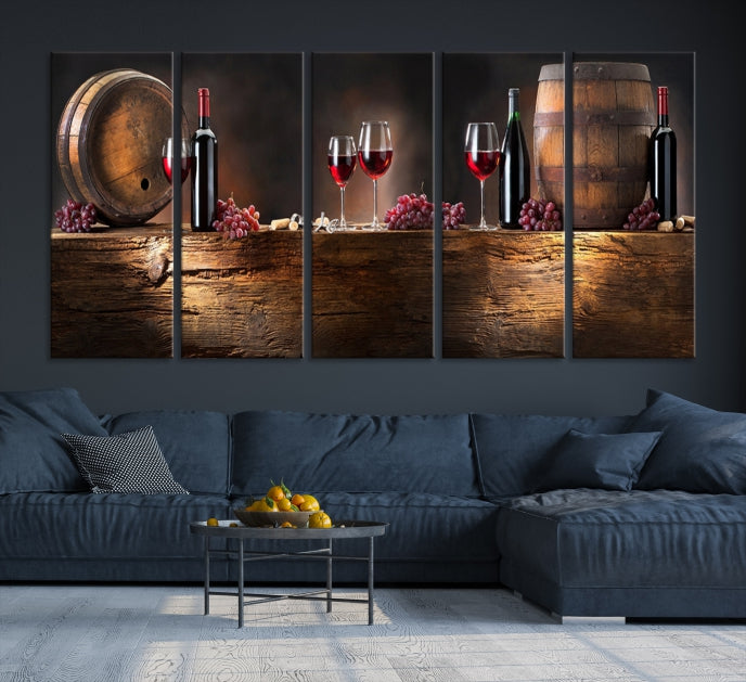 Wine and Barrels Large Wall Art Canvas Print