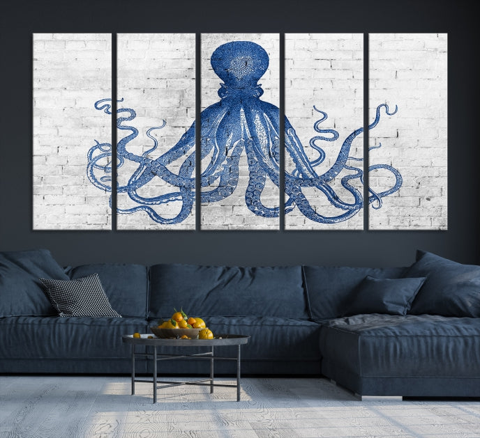 Octopus with Brick Wall Background Large Canvas Art Print for Living Room Decor