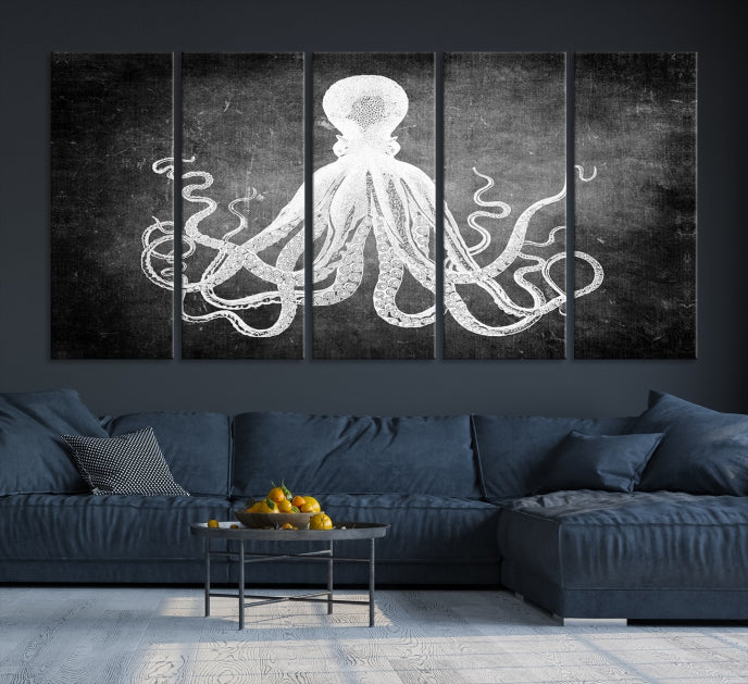 Black and White Octopus Art Print Canvas Wall Decor Easy to Hang