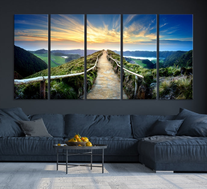 Thrilling Path to Sunset Extra Large Wall Art Mountain Landscape Canvas Print