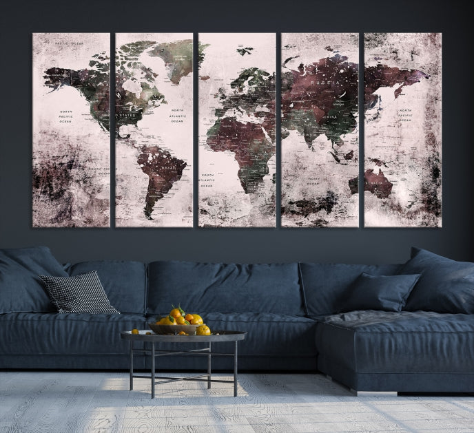 Large Grunge World Map Wall Art Print