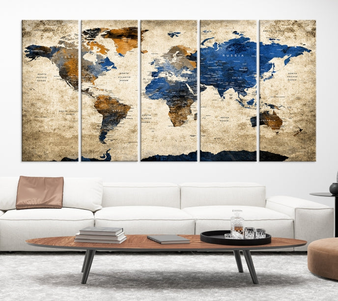 Upgrade Your Decor with a Touch of Grunge & Vintage StyleOur Modern Travel World Map Canvas Print Wall Art